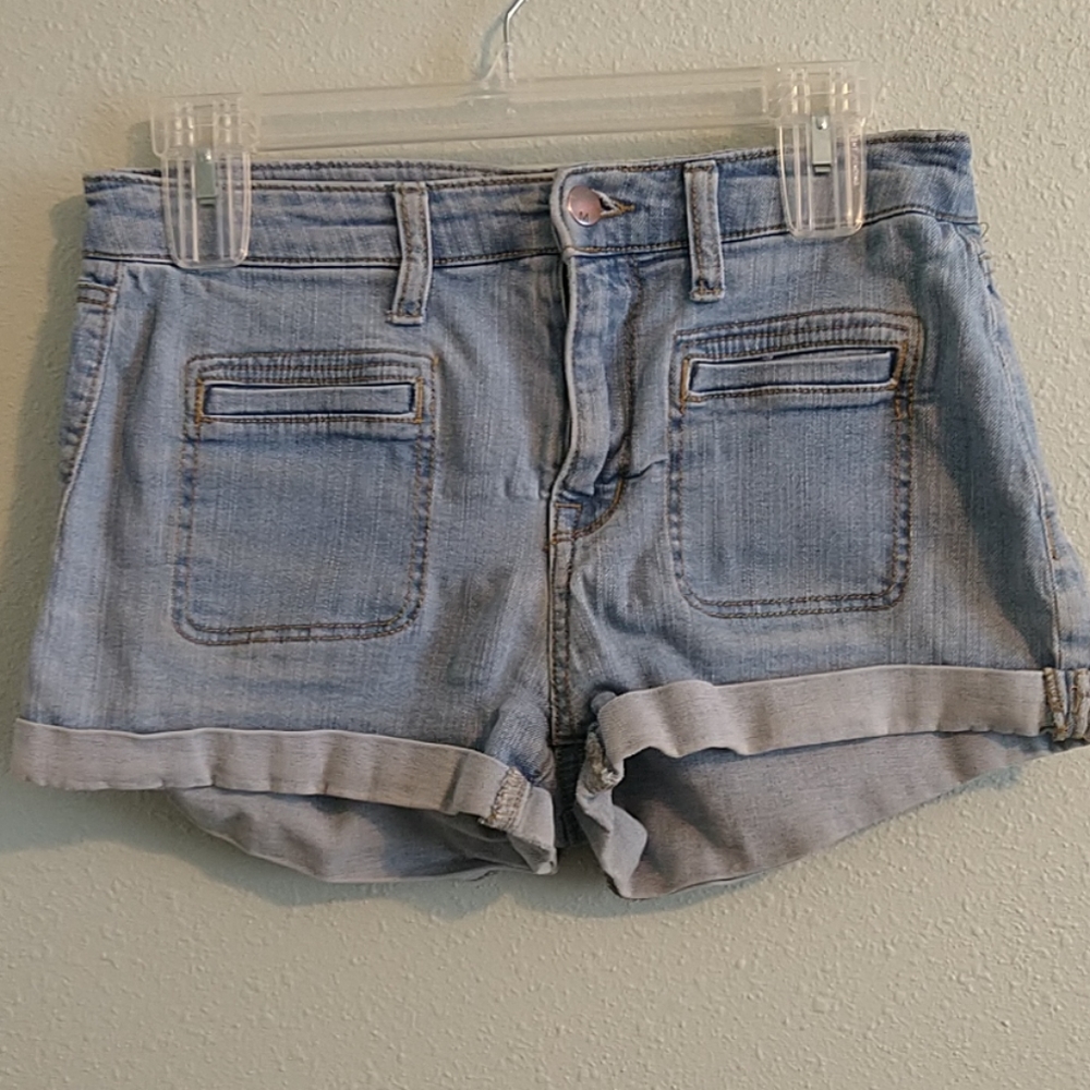 Light blue high waisted jean shorts